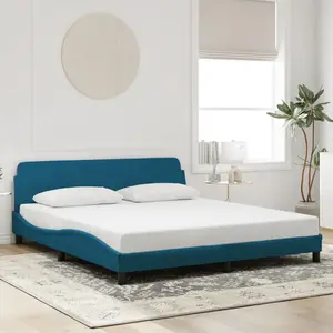 vidaXL Cadre de lit avec tête de lit bleu 180x200 cm velours pas cher