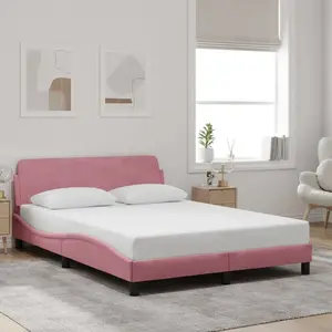 vidaXL Cadre de lit avec tête de lit Rose 140x190 cm Velours