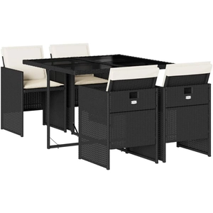 vidaXL Ensemble à manger de jardin coussins 5pcs Noir Résine tressée pas cher