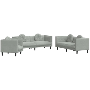 vidaXL Ensemble de canapés 3 pcs avec coussins gris clair velours pas cher