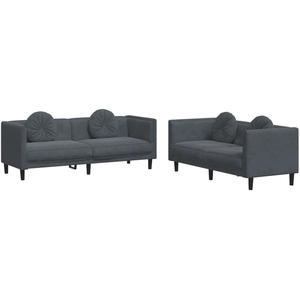 vidaXL Ensemble de canapés 3 pcs avec coussins gris foncé velours pas cher