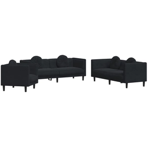 vidaXL Ensemble de canapés 3 pcs avec coussins noir velours pas cher