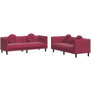 vidaXL Ensemble de canapés 2 pcs avec coussins rouge bordeaux velours pas cher