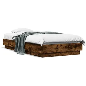 vidaXL Cadre de lit avec lumières LED chêne fumé 90x190 cm pas cher