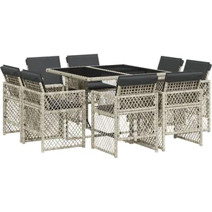 vidaXL Ensemble à manger de jardin et coussins 9 pcs gris clair rotin pas cher