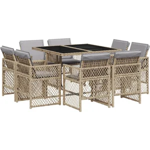vidaXL Ensemble à manger de jardin et coussins 9 pcs mélange beige pas cher