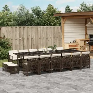 vidaXL Ensemble à manger de jardin et coussins 17 pcs marron rotin pas cher
