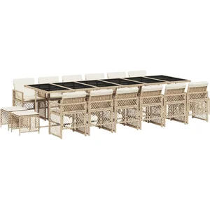 vidaXL Ensemble à manger de jardin et coussins 17 pcs beige pas cher