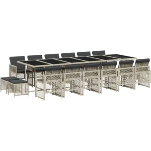 vidaXL Ensemble à manger de jardin et coussins 17 pcs gris clair rotin pas cher