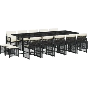 vidaXL Ensemble à manger de jardin 15 pcs coussins noir résine tressée pas cher
