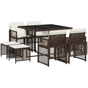 vidaXL Ensemble à manger de jardin et coussins 9 pcs marron poly rotin pas cher