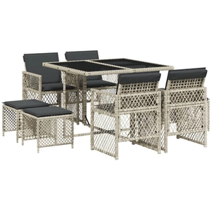 vidaXL Ensemble à manger de jardin et coussins 9 pcs gris clair rotin pas cher
