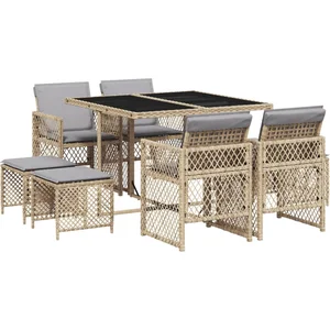 vidaXL - 9-delige - Tuinset - met - kussens - poly - rattan - beige pas cher