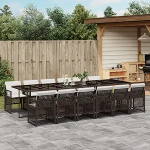 vidaXL Ensemble à manger de jardin avec coussins 13 pcs marron rotin pas cher