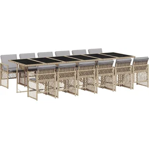 vidaXL - 13-delige - Tuinset - met - kussens - poly - rattan - beige pas cher