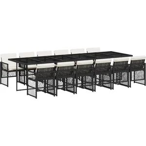 vidaXL Ensemble à manger de jardin 13 pcs coussins noir résine tressée pas cher