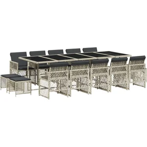 vidaXL Ensemble à manger de jardin et coussins 15 pcs gris clair rotin pas cher