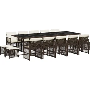 vidaXL Ensemble à manger de jardin avec coussins 15 pcs marron rotin pas cher