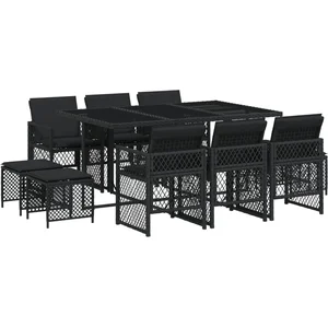 vidaXL Ensemble à manger de jardin 11 pcs coussins noir résine tressée pas cher