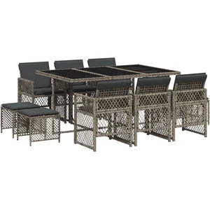 vidaXL Ensemble à manger de jardin 11pcs avec coussins gris poly rotin pas cher