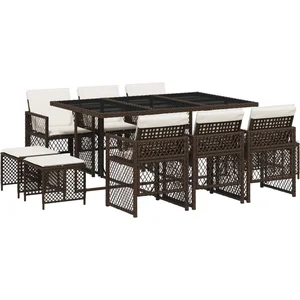 vidaXL Ensemble à manger de jardin et coussins 11 pcs marron rotin pas cher