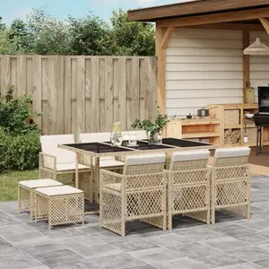 Comparateur de prix : vidaXL Ensemble à manger de jardin et coussins 11 pcs beige poly rotin
