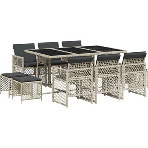 vidaXL Ensemble à manger de jardin 11pcs avec coussins gris poly rotin pas cher