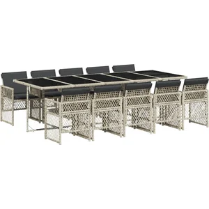 vidaXL Ensemble à manger de jardin 11pcs avec coussins gris poly rotin pas cher