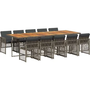 vidaXL Ensemble à manger de jardin 11pcs avec coussins gris poly rotin pas cher