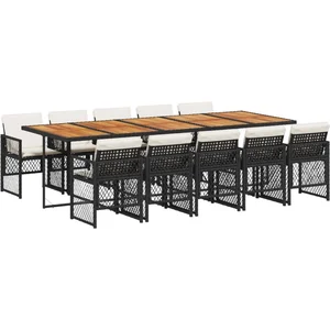vidaXL Ensemble à manger de jardin 11 pcs coussins noir résine tressée pas cher