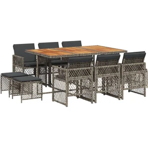 vidaXL Ensemble à manger de jardin 11pcs avec coussins gris poly rotin pas cher