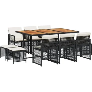 vidaXL Ensemble à manger de jardin 11 pcs coussins noir résine tressée pas cher