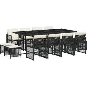 vidaXL Ensemble à manger de jardin 13 pcs coussins noir résine tressée pas cher