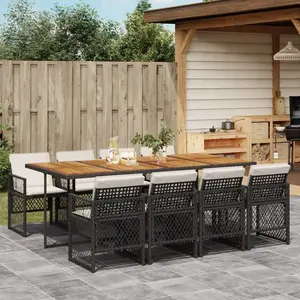 vidaXL Ensemble à manger de jardin 9pcs coussins noir résine tressée pas cher