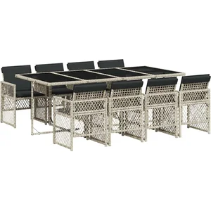 vidaXL Ensemble à manger de jardin et coussins 9 pcs gris clair rotin pas cher