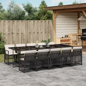vidaXL Ensemble à manger de jardin 11 pcs coussins noir résine tressée pas cher