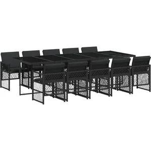 vidaXL Ensemble à manger de jardin 11 pcs coussins noir résine tressée pas cher