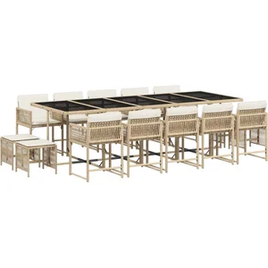 vidaXL Ensemble à manger de jardin et coussins 15 pcs beige pas cher