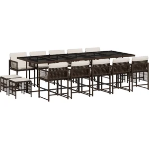 vidaXL Ensemble à manger de jardin avec coussins 15 pcs marron rotin