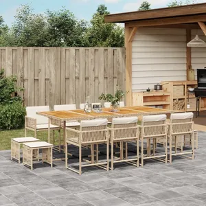 vidaXL Ensemble à manger de jardin et coussins 13 pcs beige pas cher