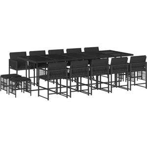 vidaXL Ensemble à manger de jardin 15 pcs coussins noir résine tressée pas cher