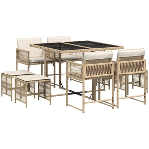 vidaXL Ensemble à manger de jardin et coussins 9 pcs beige Poly rotin pas cher