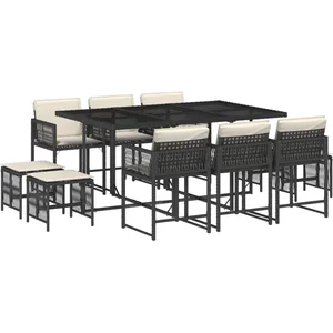 vidaXL Ensemble à manger de jardin 11 pcs coussins noir résine tressée pas cher