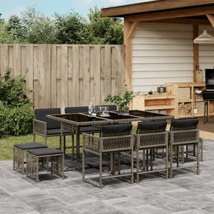 vidaXL Ensemble à manger de jardin 11pcs avec coussins gris poly rotin pas cher