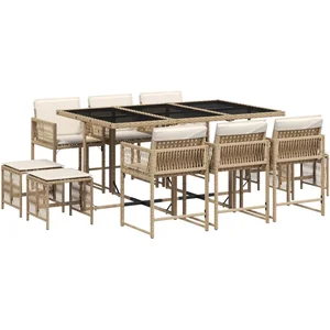 vidaXL Ensemble à manger de jardin et coussins 11 pcs beige poly rotin pas cher