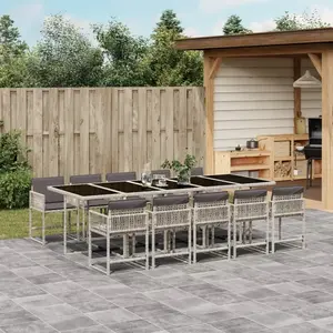 vidaXL Ensemble à manger de jardin 11pcs avec coussins gris poly rotin pas cher