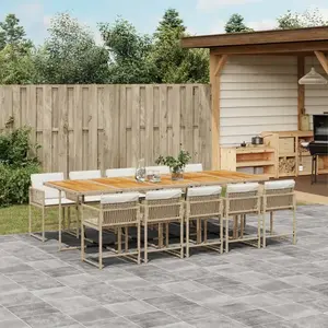 vidaXL Ensemble à manger de jardin et coussins 11 pcs beige poly rotin pas cher