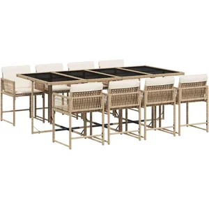 vidaXL Ensemble à manger de jardin et coussins 9 pcs beige Poly rotin pas cher