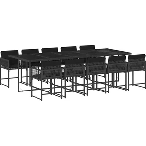 vidaXL Ensemble à manger de jardin 11 pcs coussins noir résine tressée pas cher