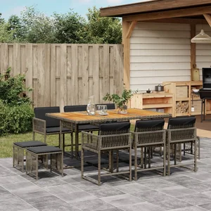 vidaXL Ensemble à manger de jardin 11pcs avec coussins gris poly rotin pas cher